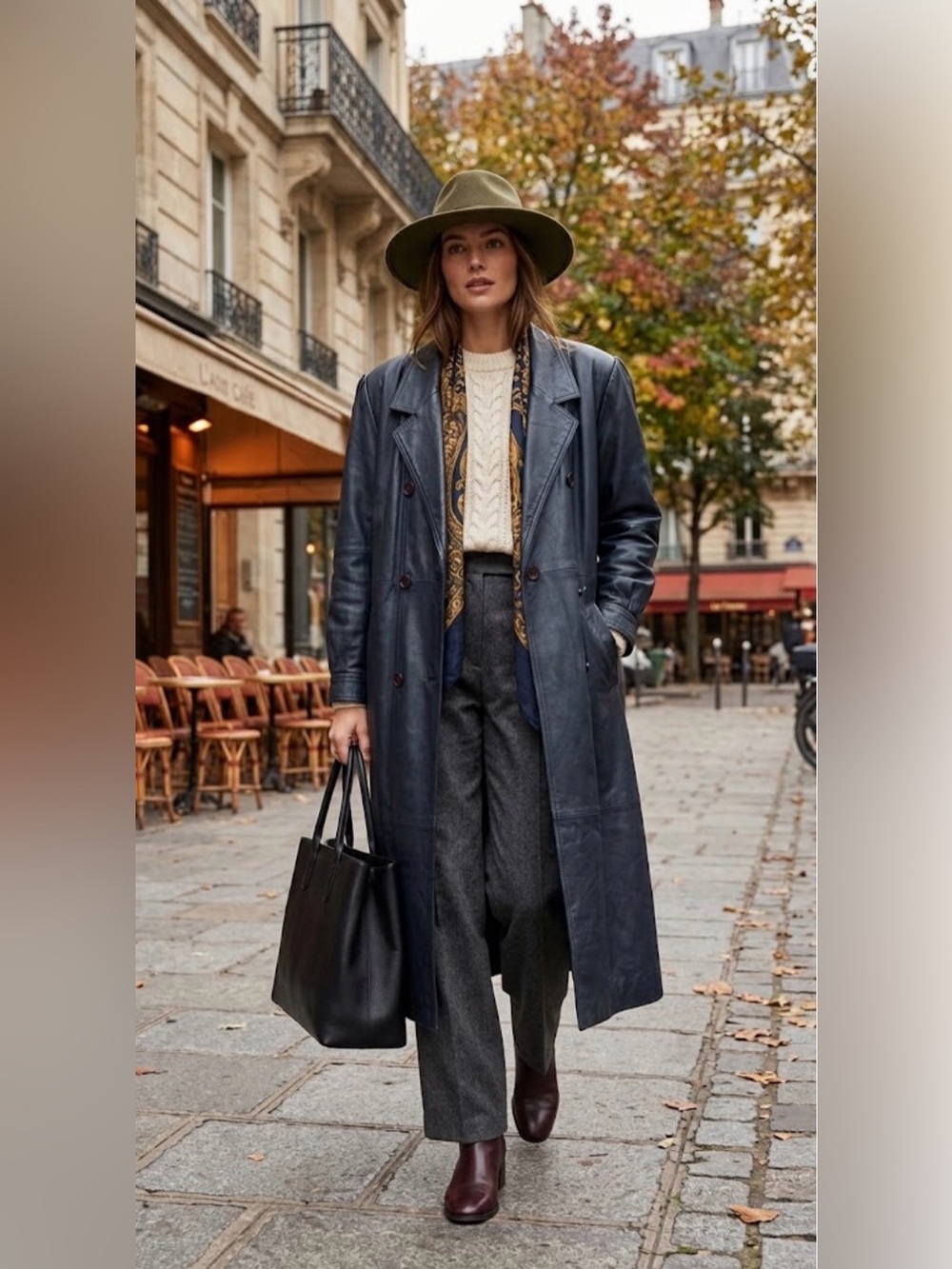 Women's Dark Blue Vintage Leather Coat
